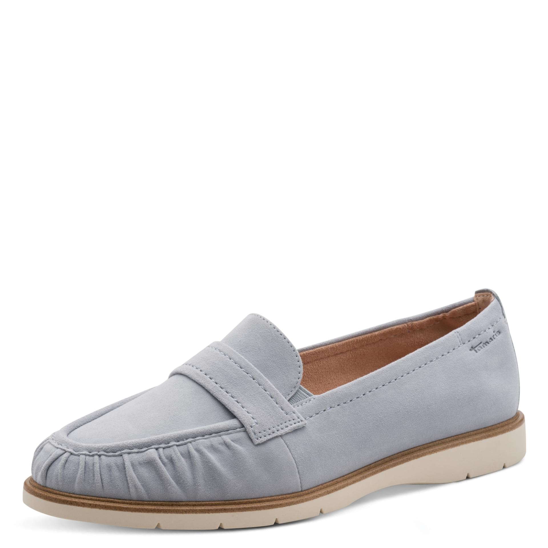 Tamaris Careen Loafers cuir in Light Blue, vue trois-quarts (SKU 1-24224-46--880)