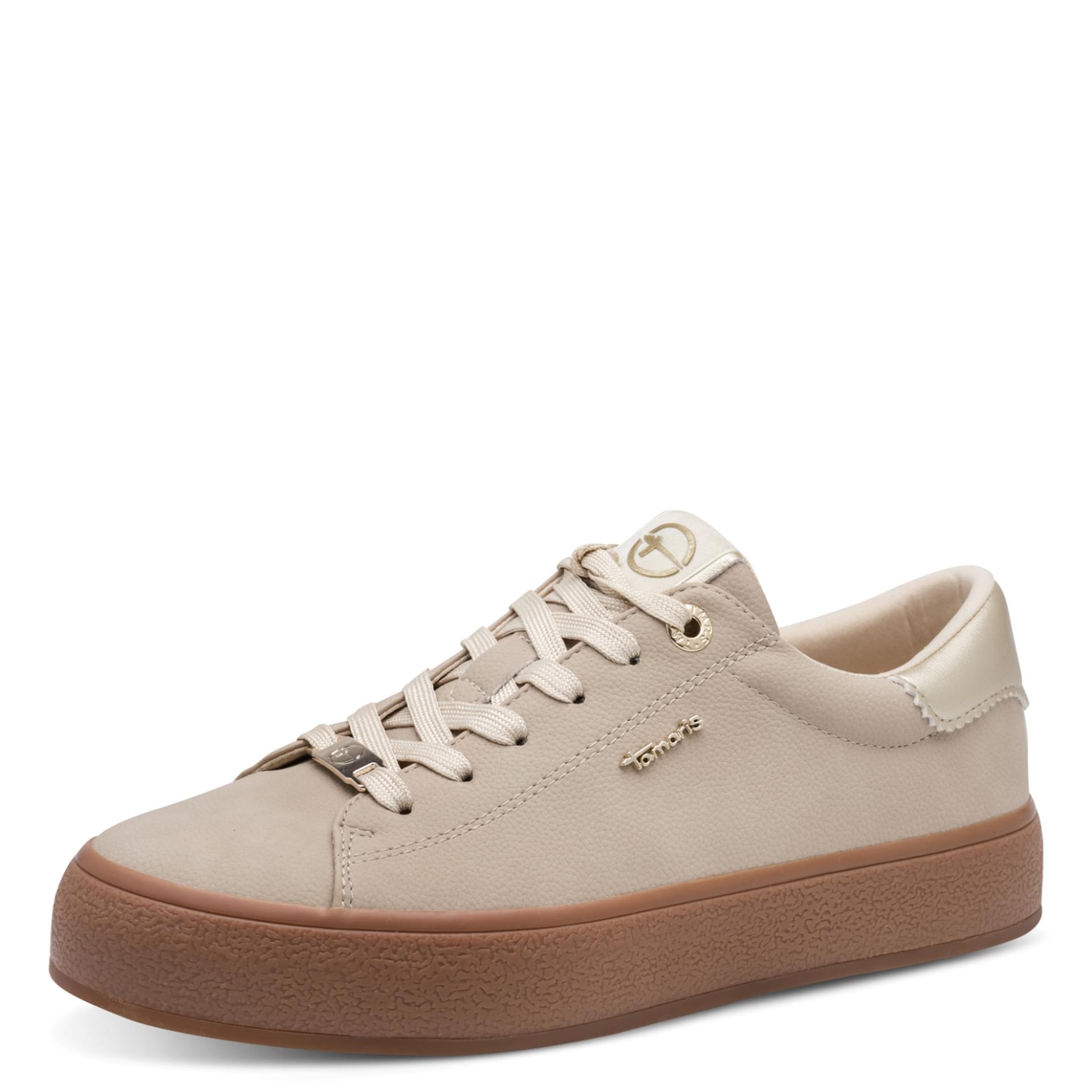 Tamaris Cinda Sneakers in Beige Comb, driekwartaanzicht (SKU 1-23787-47--402)