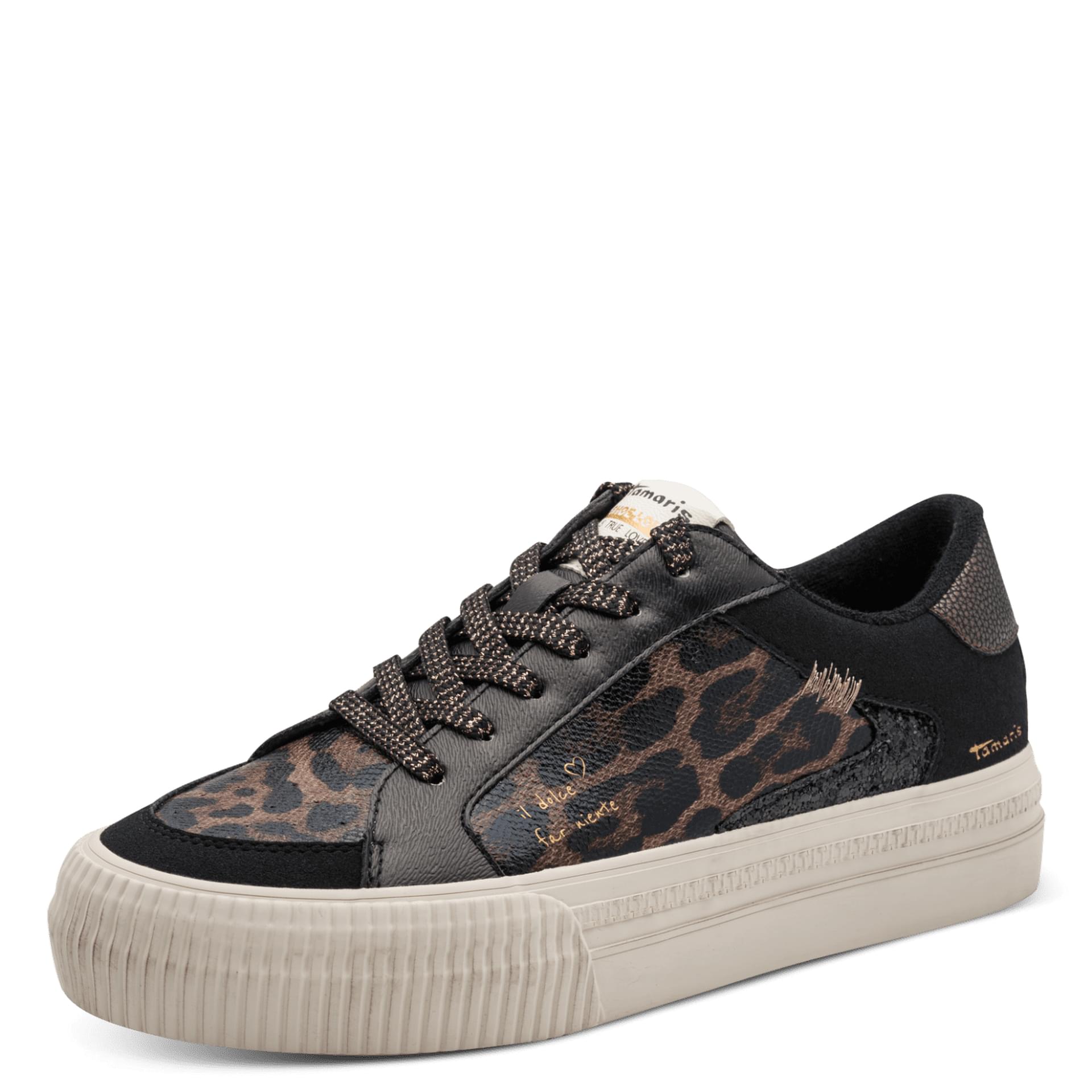 Tamaris Cinda Baskets in Black Comb, vue trois-quarts (SKU 1-23789-46--098)
