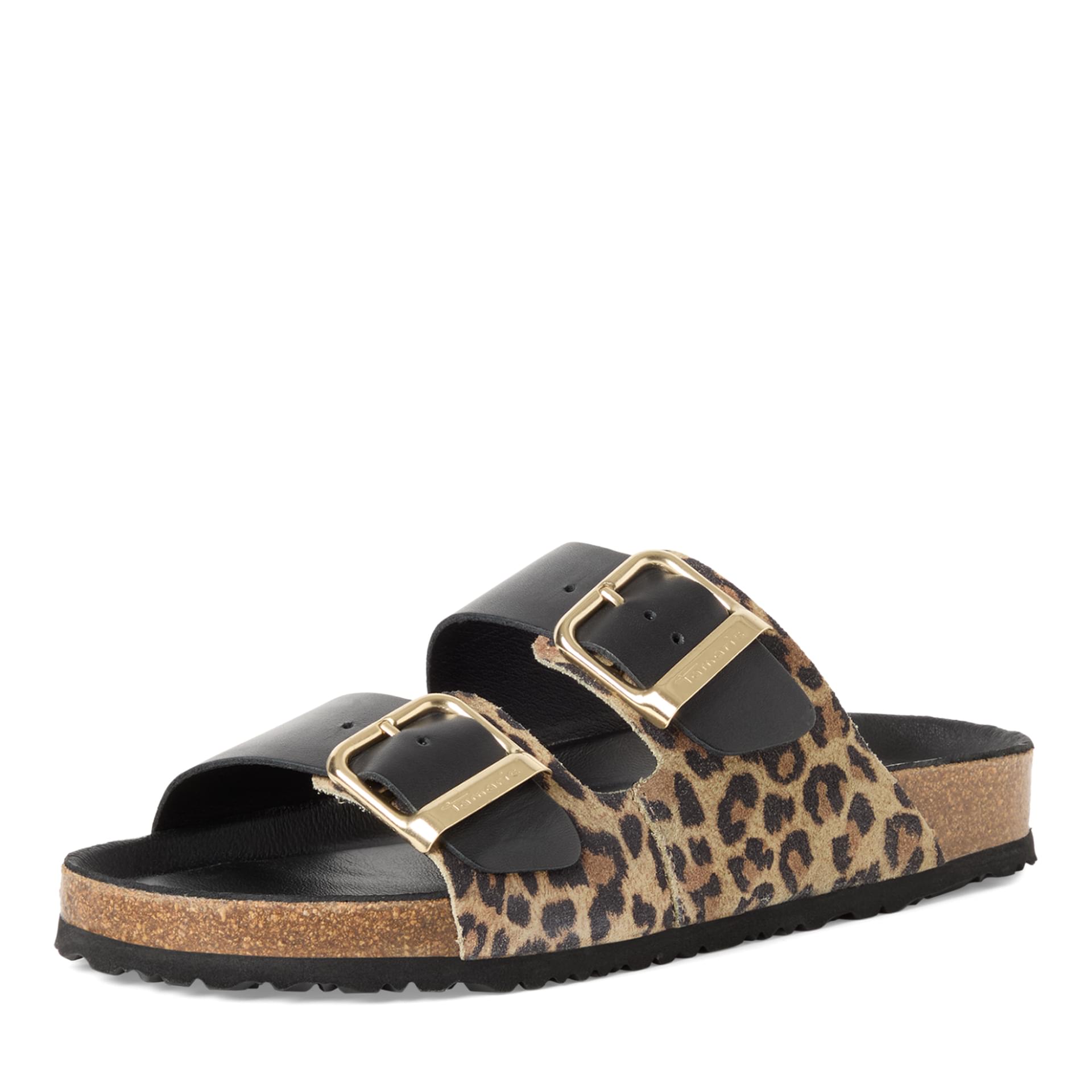 Tamaris Corra Sandals leather in Black/Leopard, three-quarter view (SKU 1-27543-42--090)