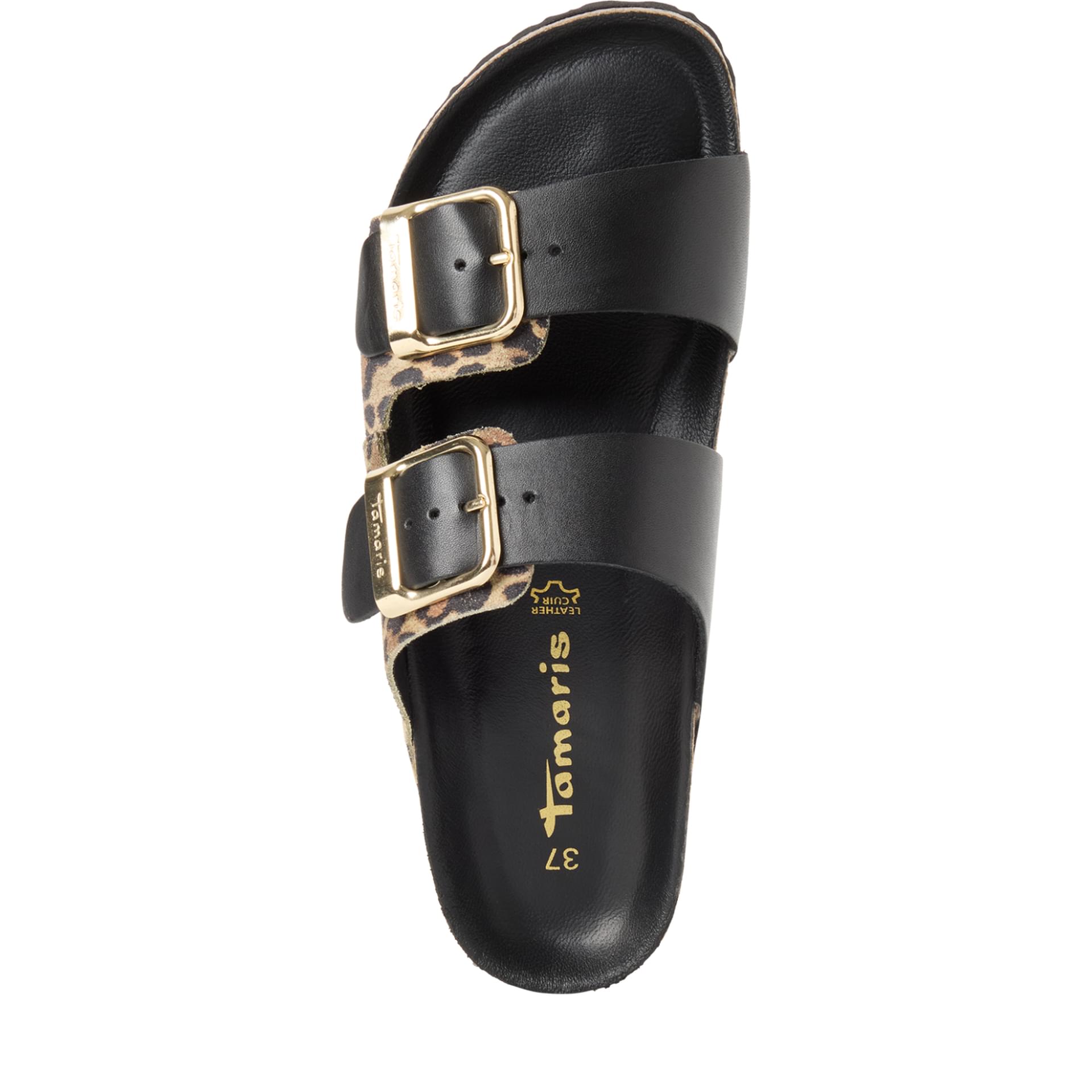 Tamaris Corra Sandals leather in Black/Leopard, top view (SKU 1-27543-42--090)