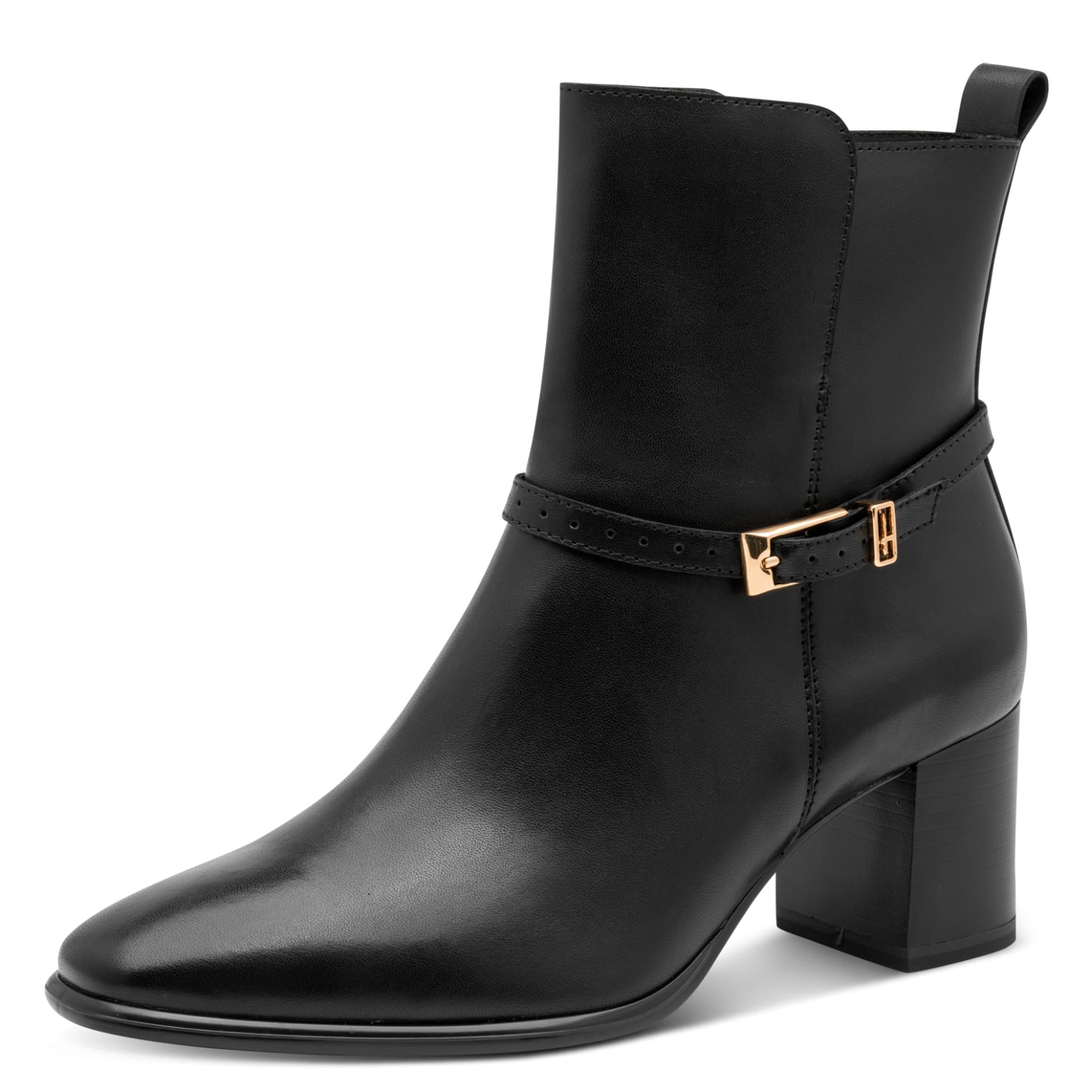 Tamaris Elarissa Bottines cuir in Black, vue trois-quarts (SKU 1-25329-47--001)
