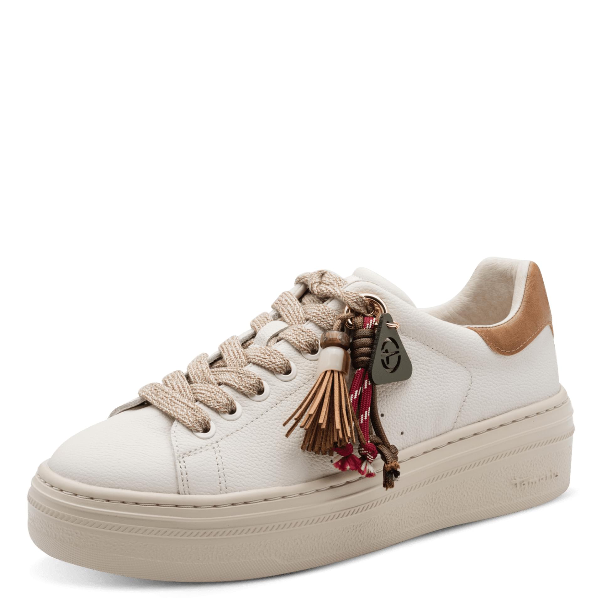 Tamaris Ellidy Sneakers leer in Ivory Comb, driekwartaanzicht (SKU 1-23775-47--430)