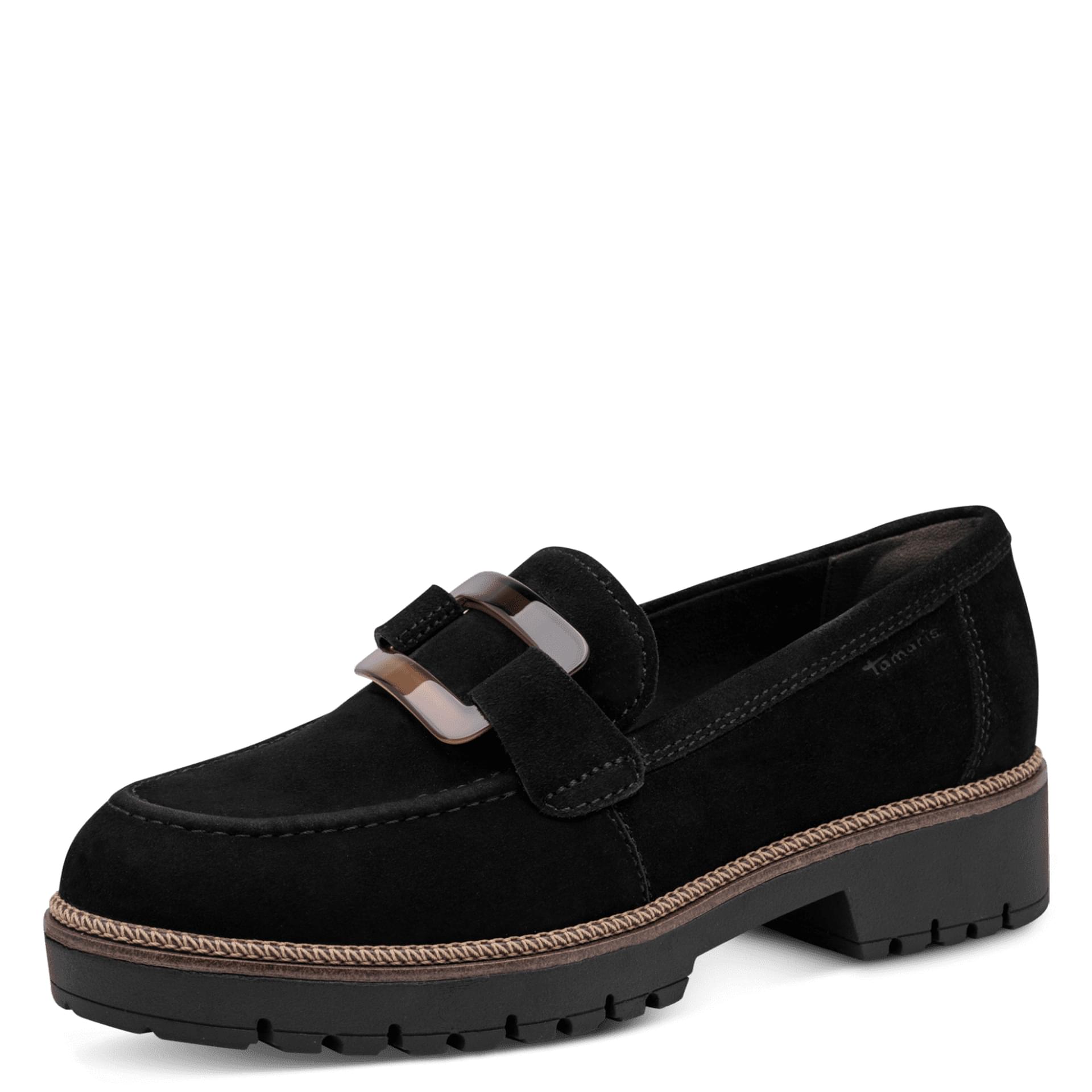 Tamaris Flora Mules in Black, vue trois-quarts (SKU 1-24722-43--001)