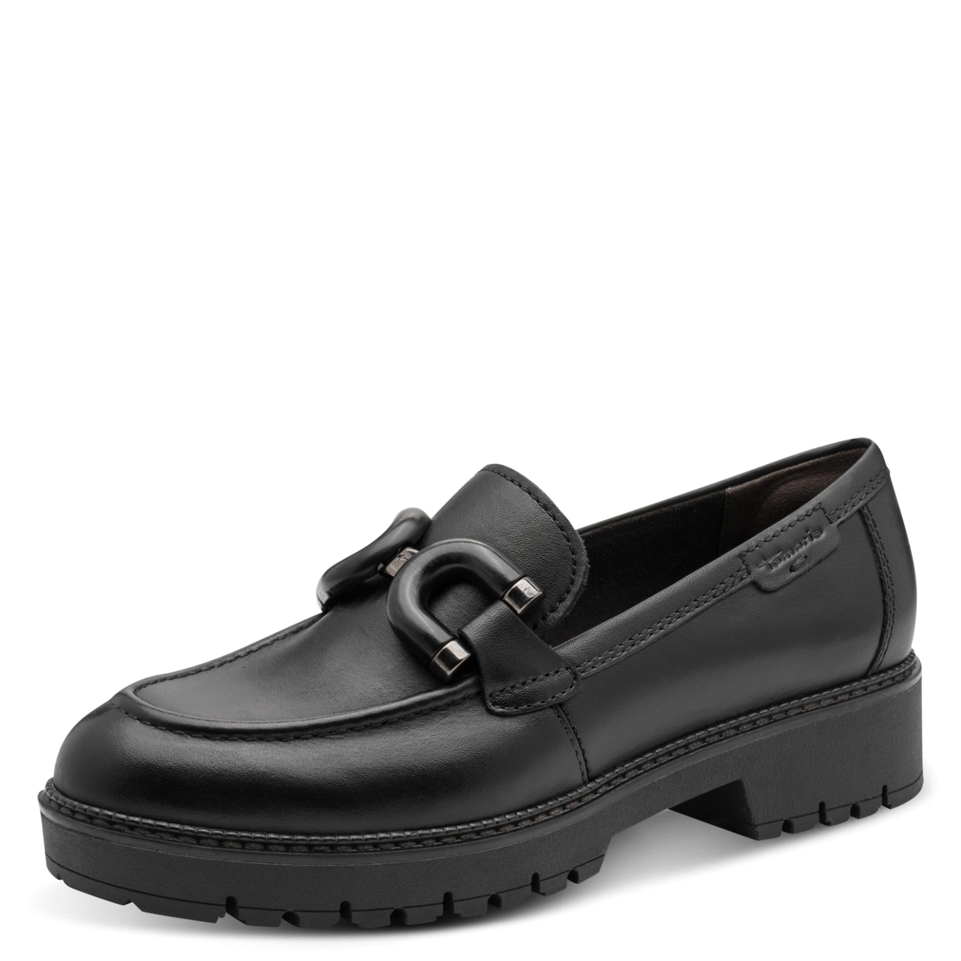 Tamaris Flora Loafers leer in Black, driekwartaanzicht (SKU 1-24740-47--001)