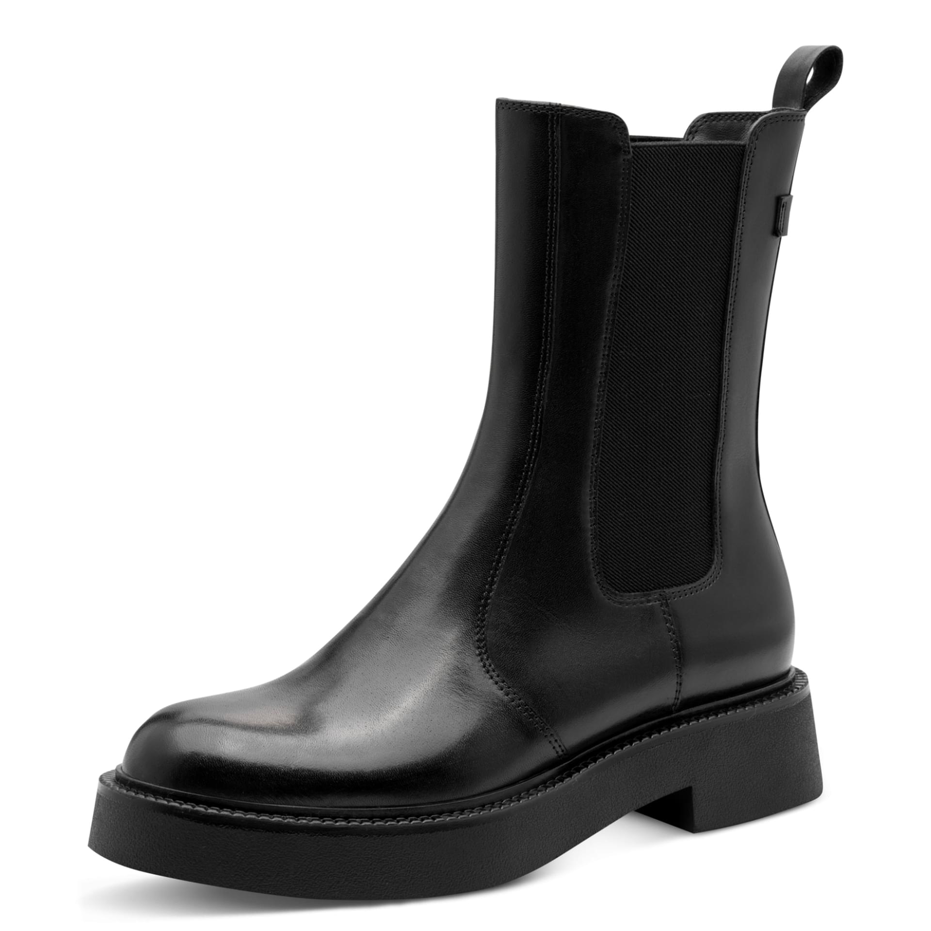 Tamaris Force Chelsea Boots cuir in Black Uni, vue trois-quarts (SKU 1-25442-47--007)