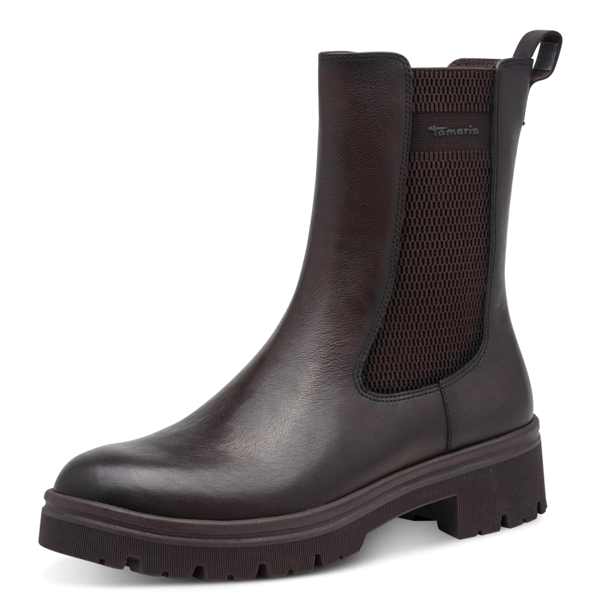 Tamaris Foteini Chelsea Boots in Mocca, three-quarter view (SKU 1-25457-47--304)