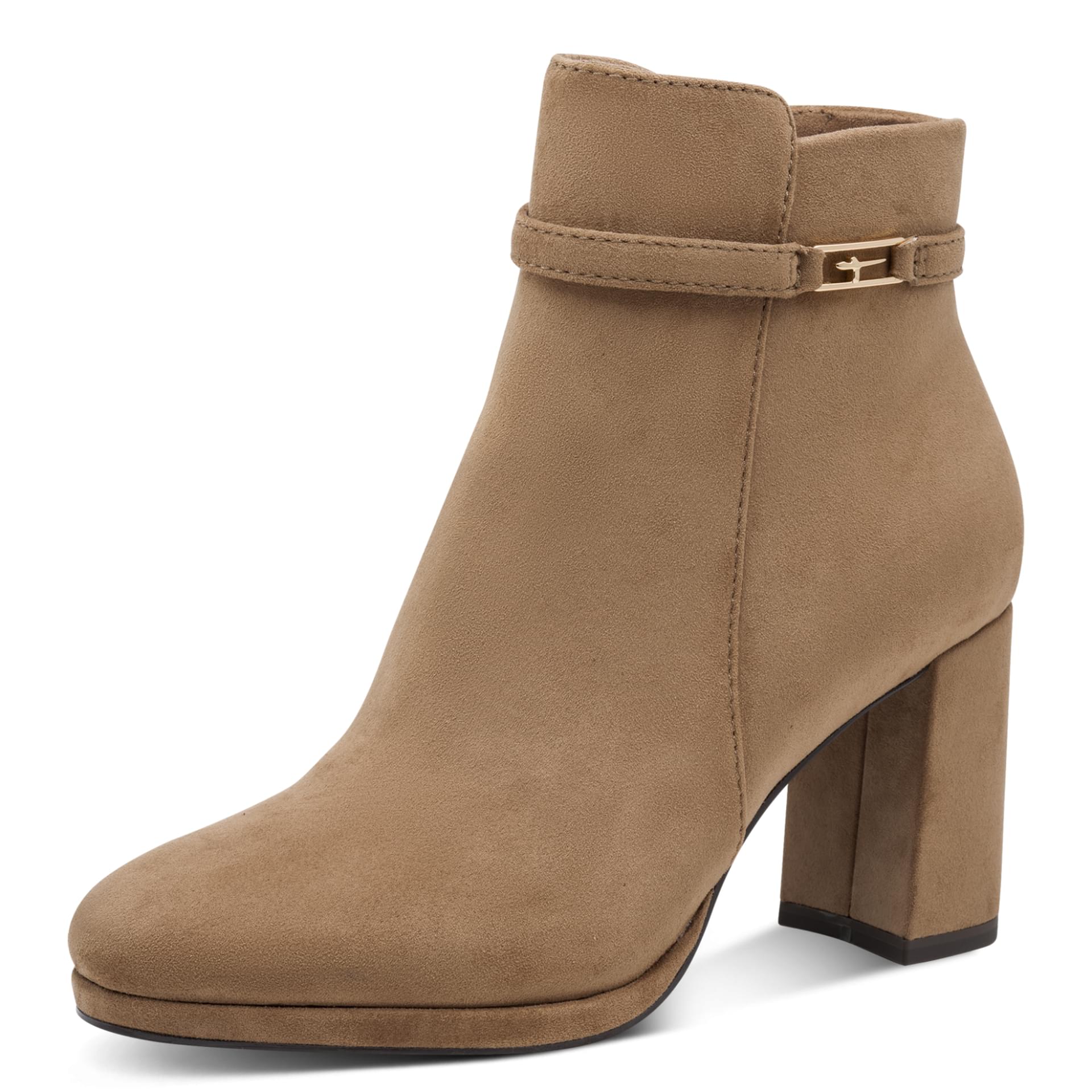 Tamaris Imola Ankle Boots in Tan, three-quarter view (SKU 1-25332-47--435)