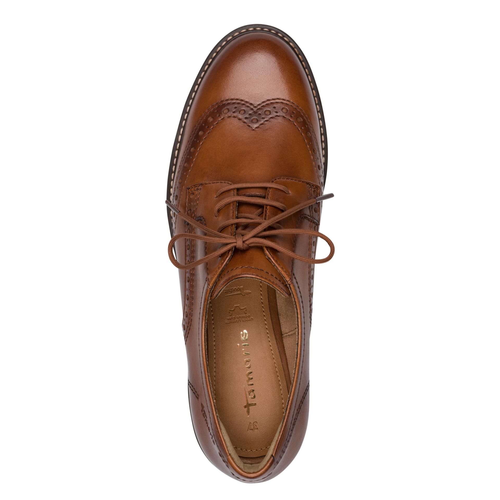 Tamaris Jolla Derbies in Cognac, vue de dessus (SKU 1-23205-47--305)