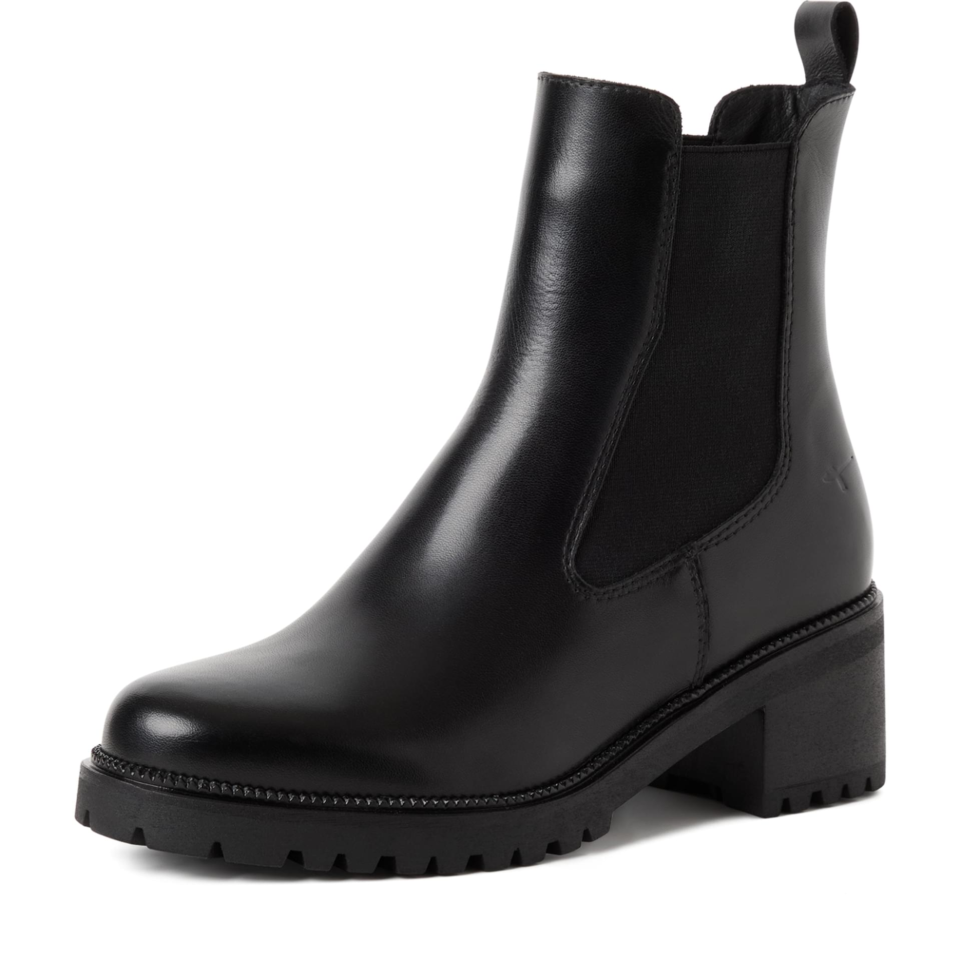 Tamaris Lennon Chelsea Boots cuir in Black Leather, vue trois-quarts (SKU 1-25407-47--003)