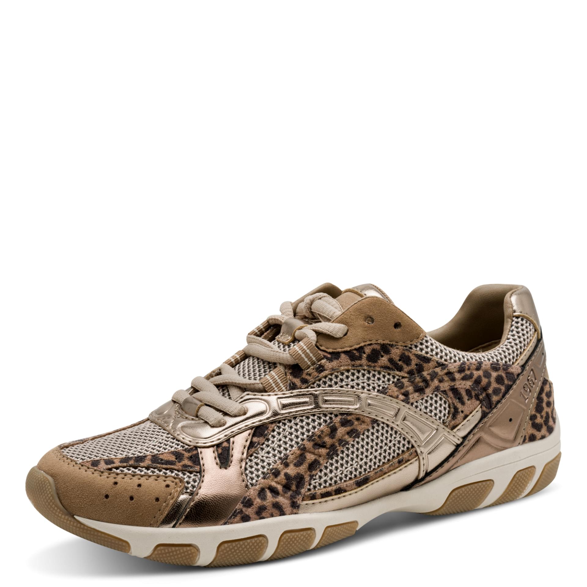 Tamaris Lima Sneakers in Leopard Comb, driekwartaanzicht (SKU 1-23645-47--329)