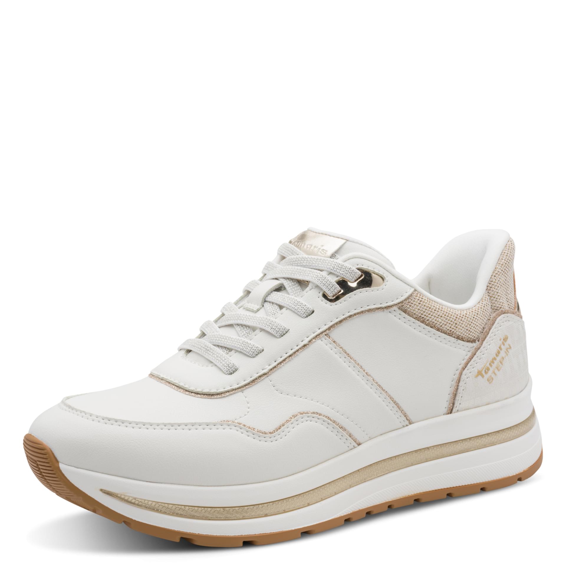 Tamaris Marla Baskets in White, vue trois-quarts (SKU 1-23766-46--100)