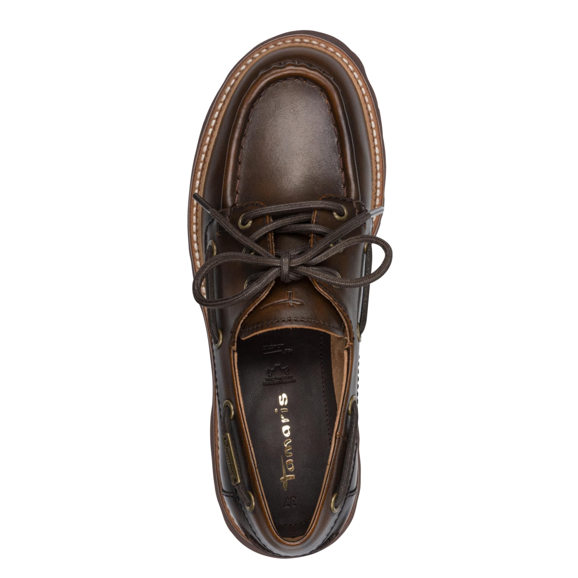 Tamaris Melvaria Veterschoenen leer in Mocca Leather, bovenaanzicht (SKU 1-23752-47--366)