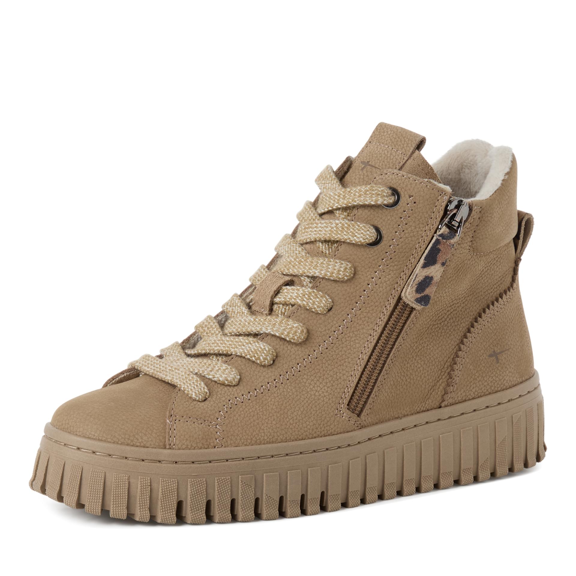 Tamaris Minora Ankle Boots in Beige, three-quarter view (SKU 1-25201-47--400)