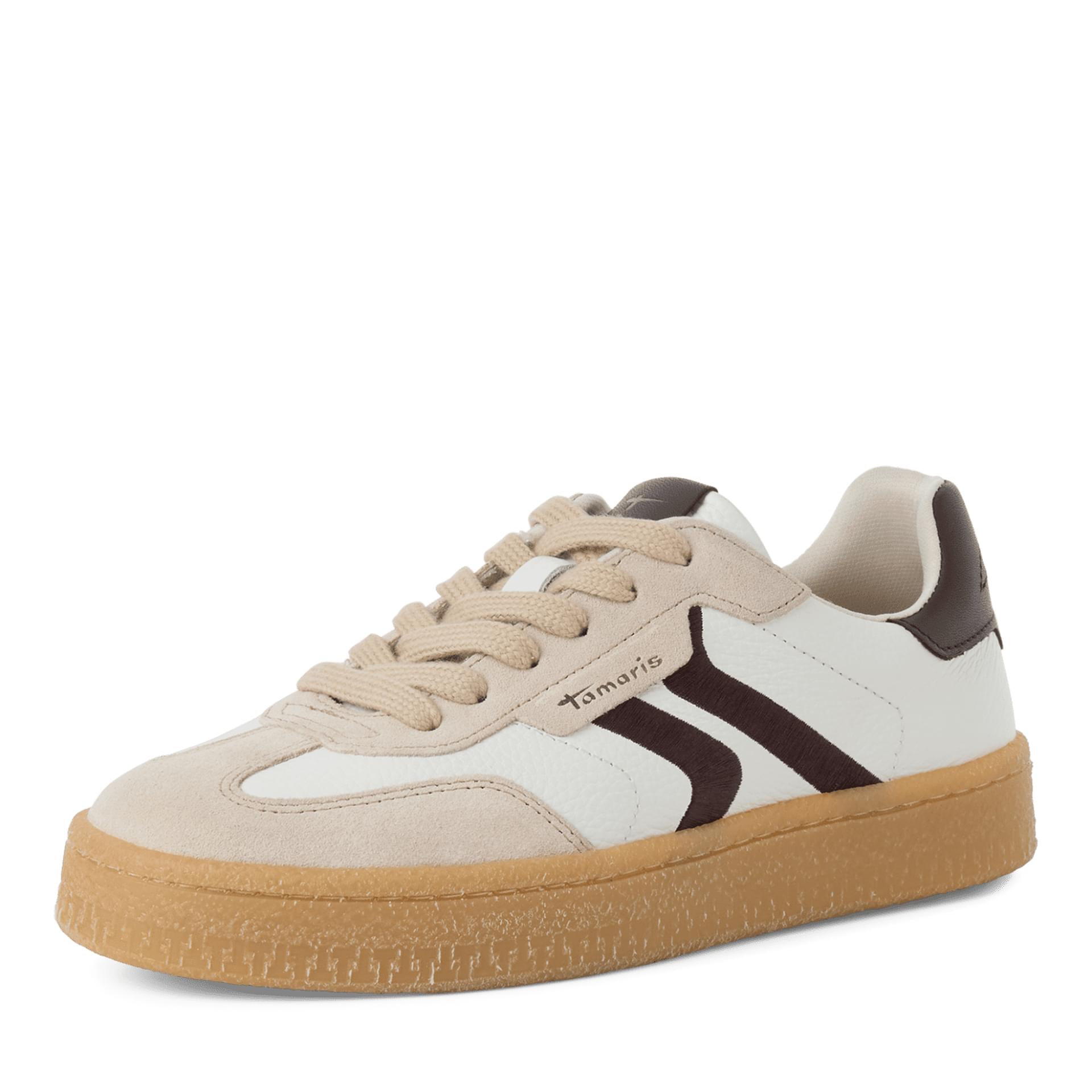 Tamaris Nakja Baskets cuir in Offwhite Comb, vue trois-quarts (SKU 1-23723-44--147)