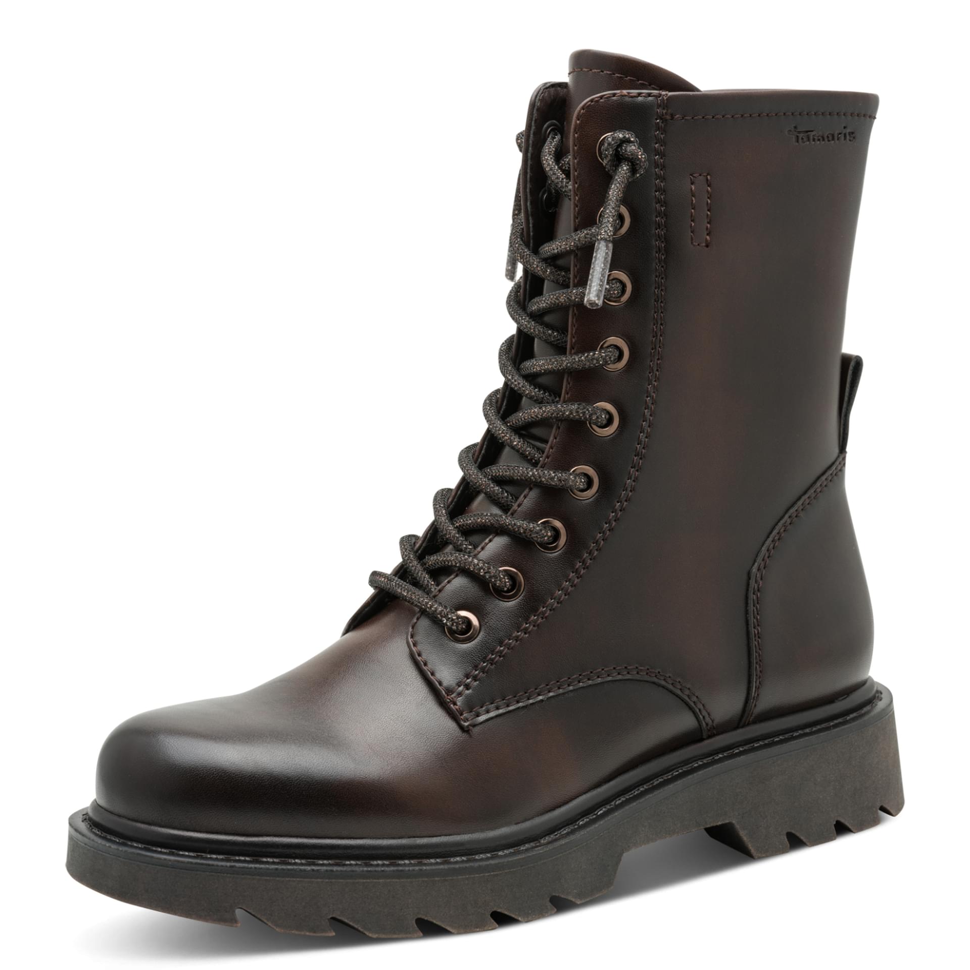 Tamaris Nelia Bottines in Mocca/Glam, vue trois-quarts (SKU 1-25281-43--38Y)