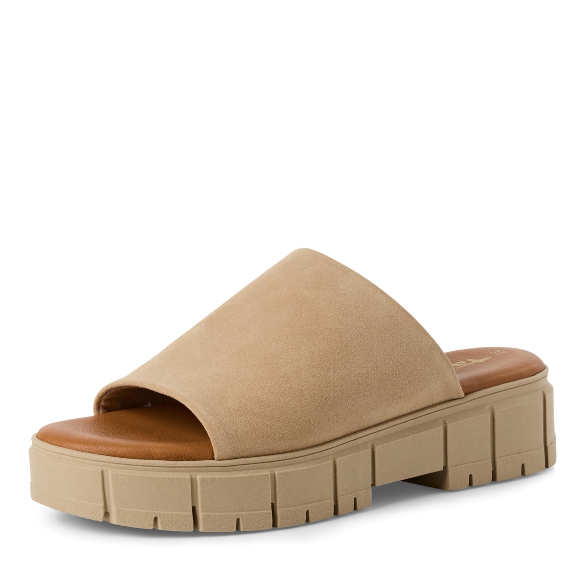Tamaris Nell Sandals leather in Tan Suede, three-quarter view (SKU 1-27252-42--436)