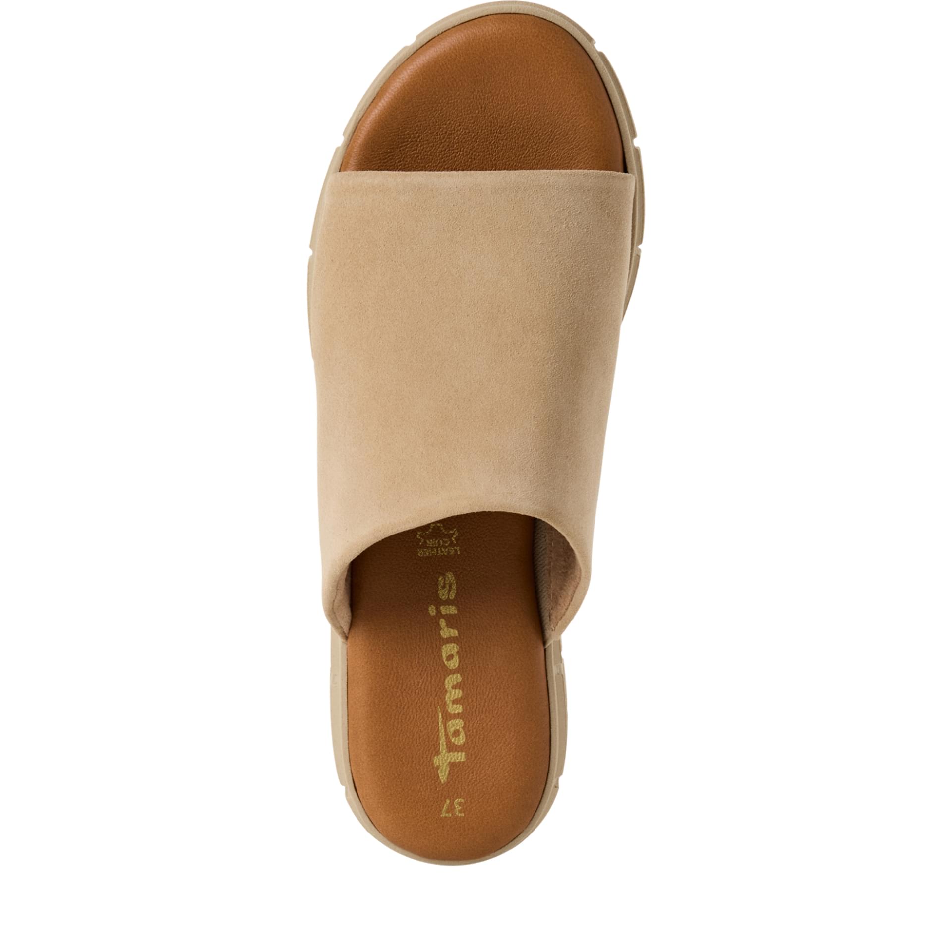 Tamaris Nell Sandals leather in Tan Suede, top view (SKU 1-27252-42--436)