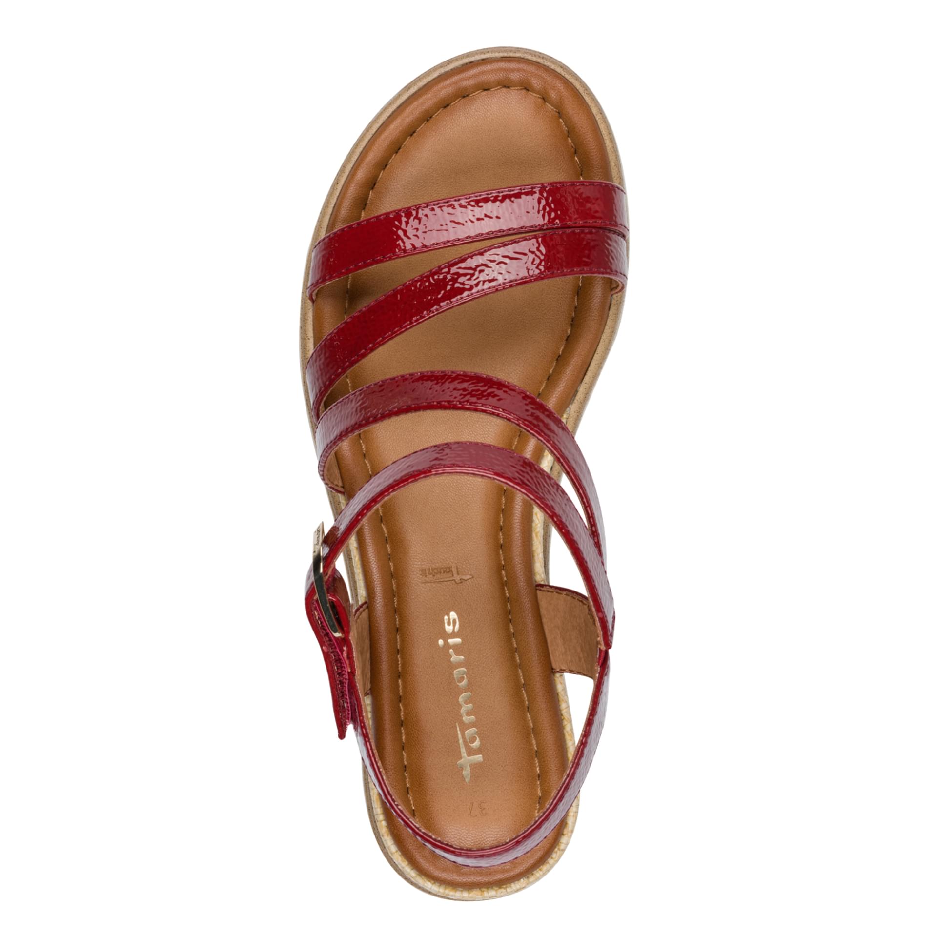 Tamaris Nirmala Sandalen in Red Patent, bovenaanzicht (SKU 1-28713-46--524)