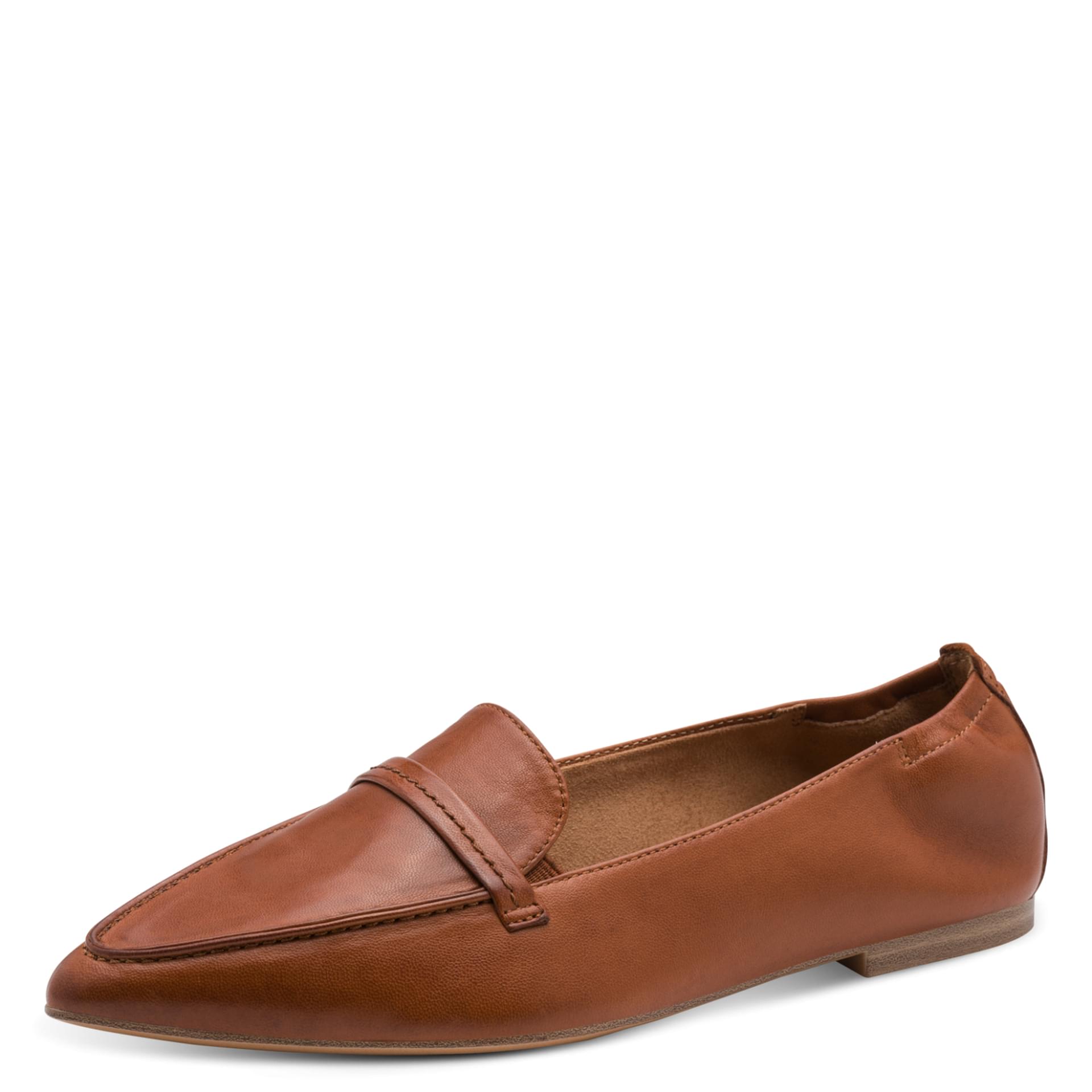 Tamaris Peggi Loafers leer in Cognac, driekwartaanzicht (SKU 1-24237-46--305)