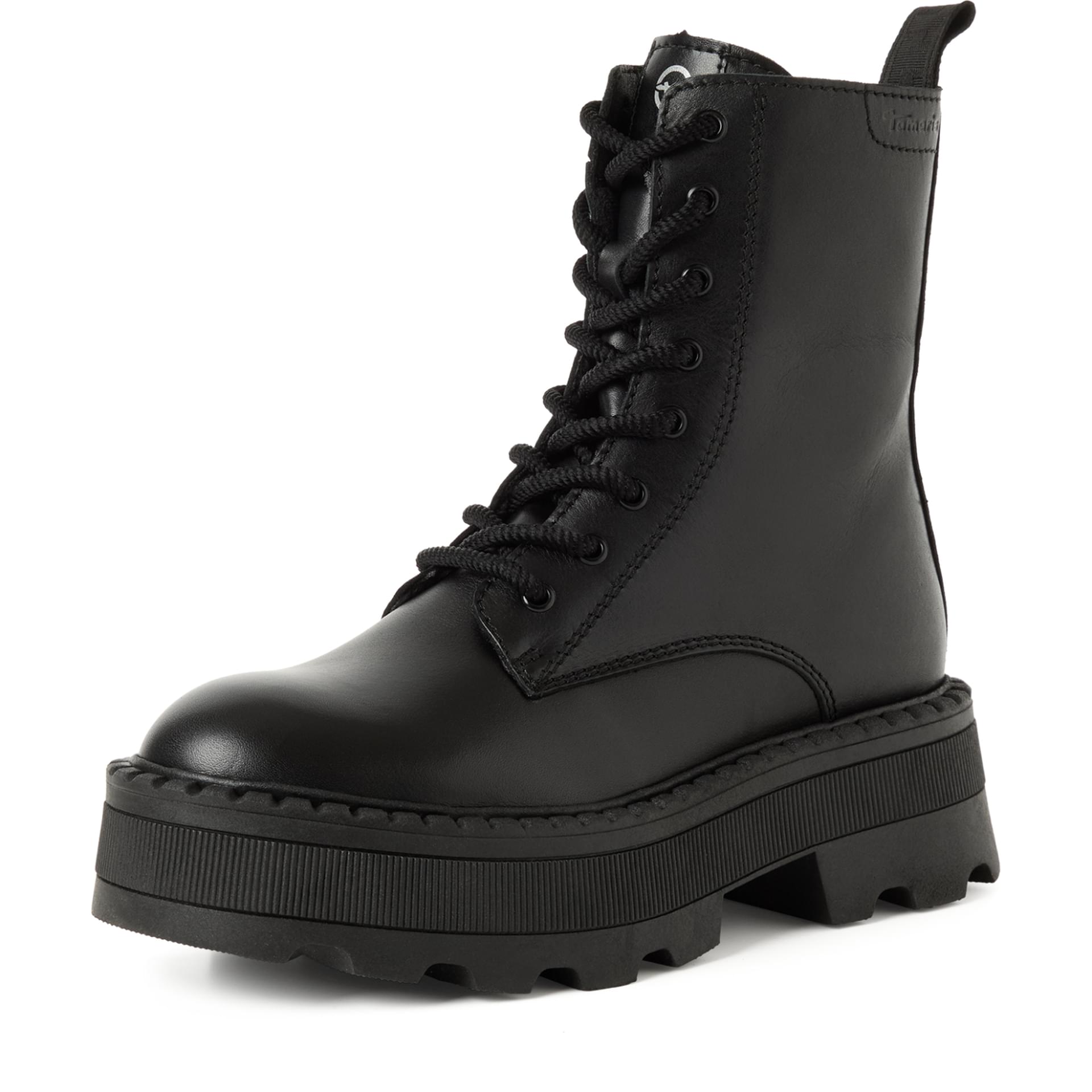 Tamaris Robina Enkellaarsjes leer in Black, driekwartaanzicht (SKU 1-25238-47--001)