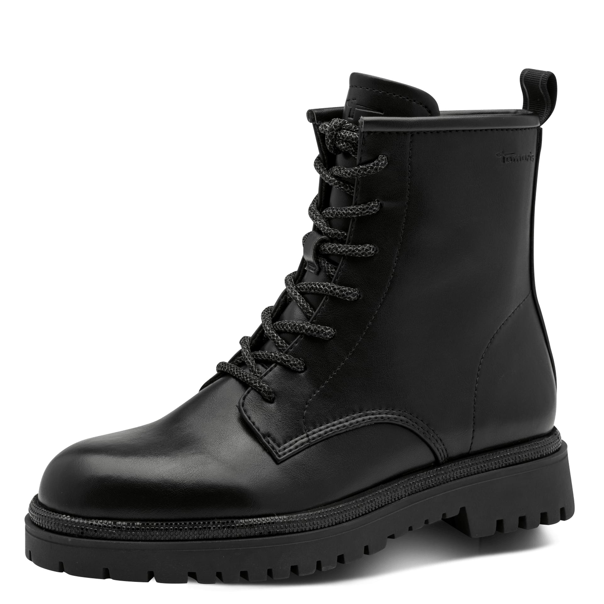 Tamaris Sabrina Ankle Boots in Black Glam, three-quarter view (SKU 1-25221-47--043)