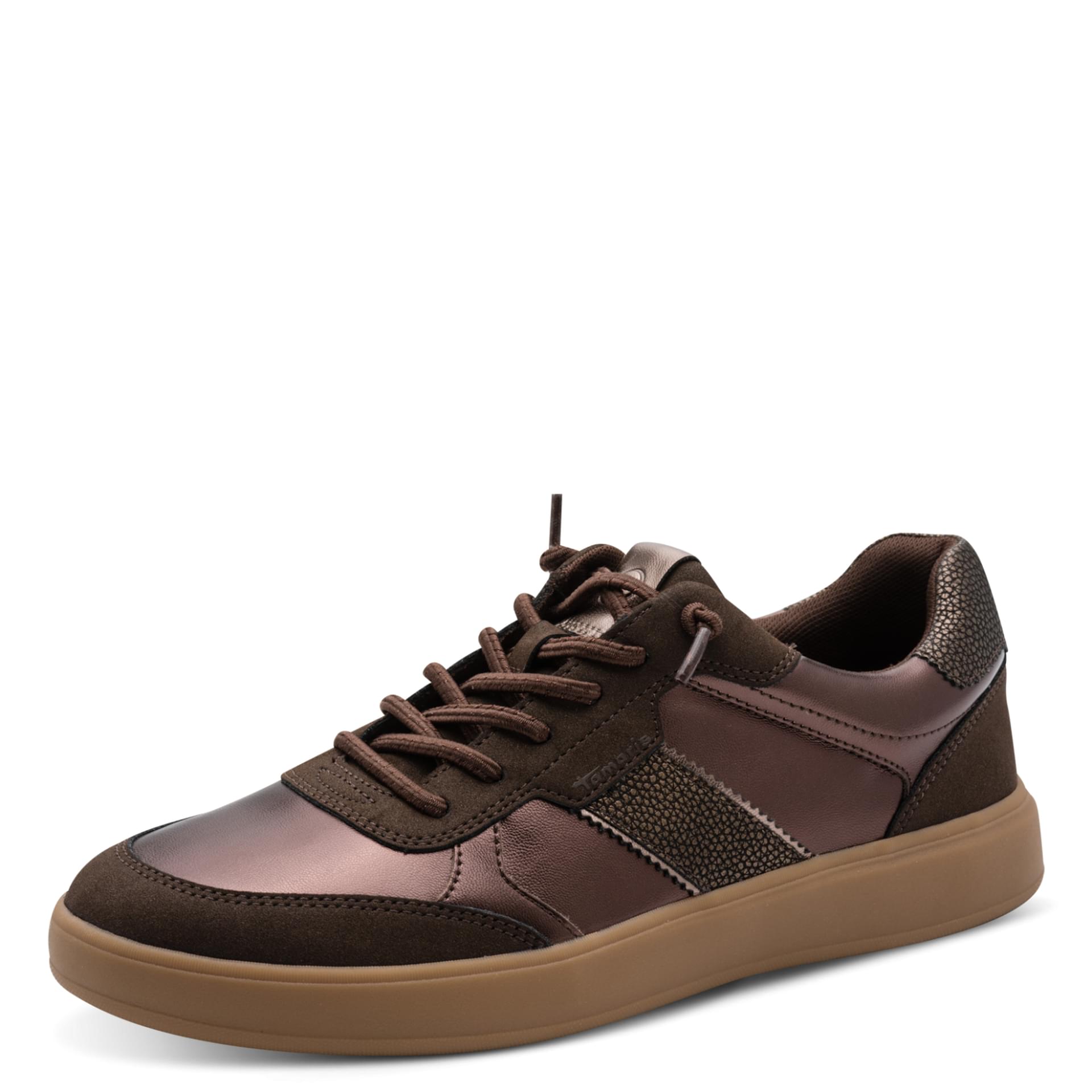 Tamaris Skylar Sneakers in Mocca Metall., three-quarter view (SKU 1-23747-47--351)