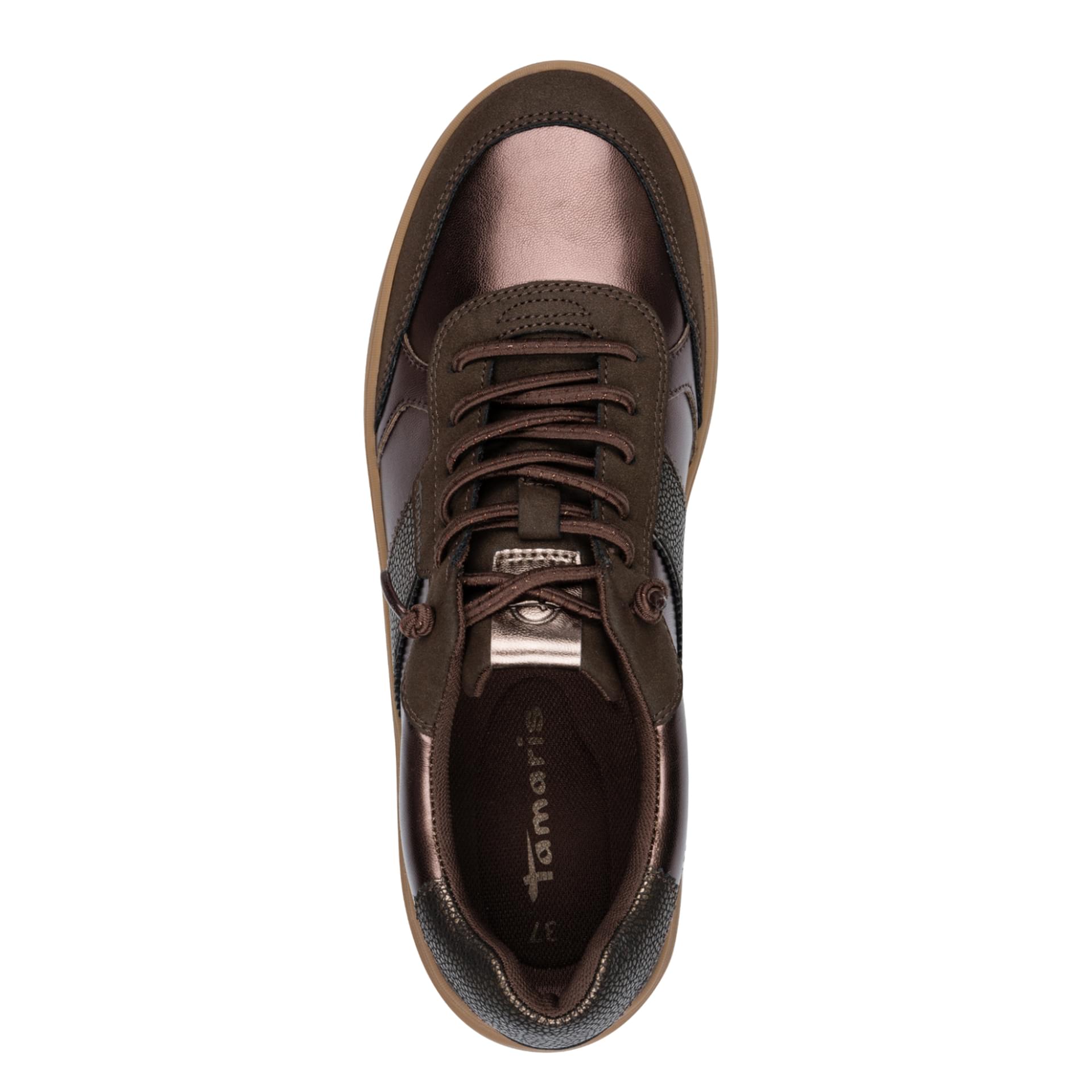 Tamaris Skylar Sneakers in Mocca Metall., top view (SKU 1-23747-47--351)