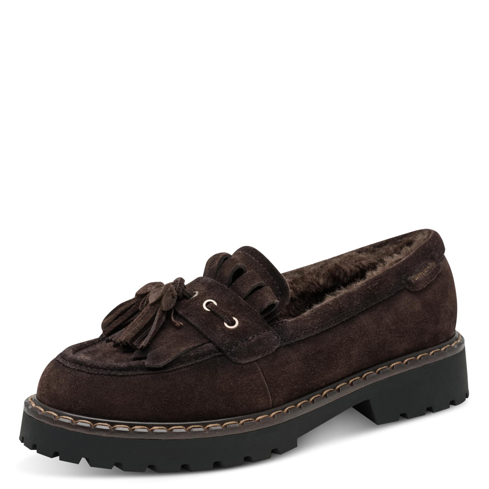 Tamaris Tavendra Loafers leer in Mocca, driekwartaanzicht (SKU 1-24716-47--304)