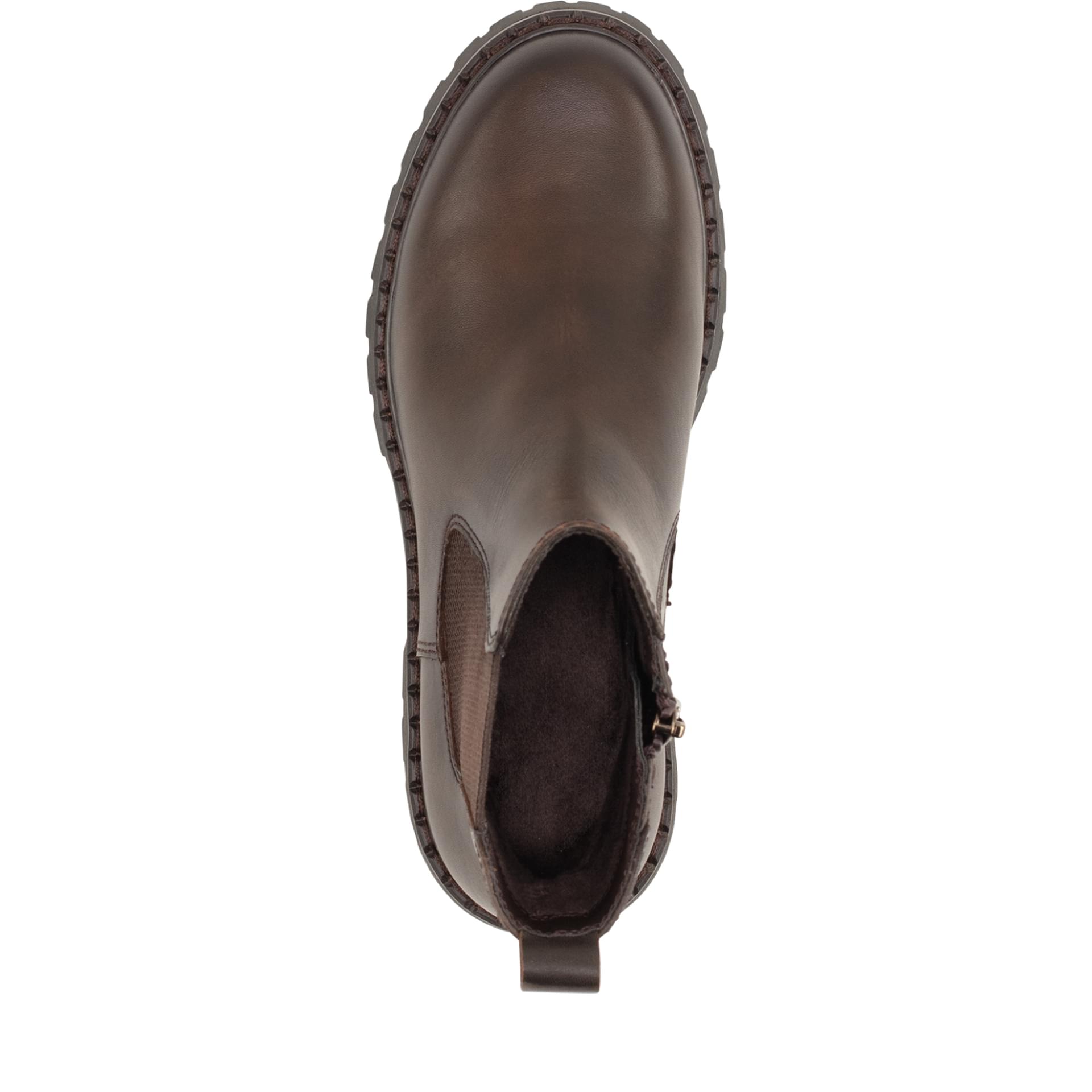 Tamaris Tavendra Chelsea Boots in Mocca Leather, top view (SKU 1-25449-47--366)