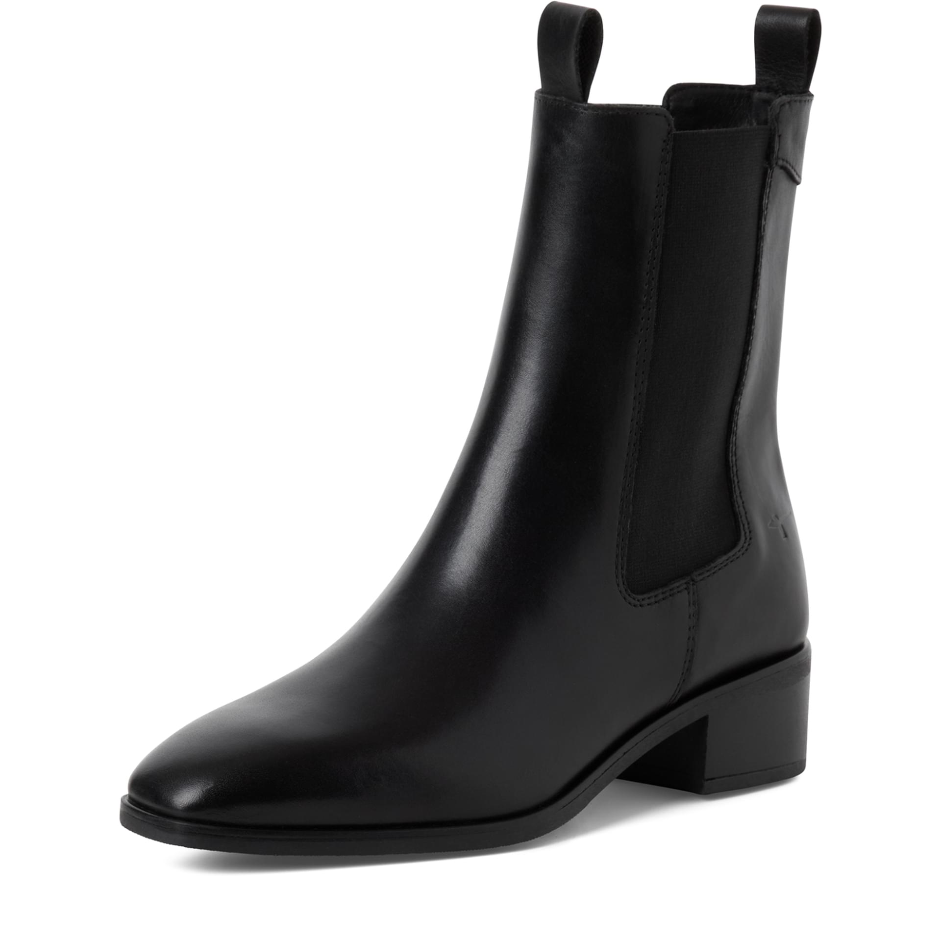 Tamaris Watson Chelsea Boots cuir in Black Leather, vue trois-quarts (SKU 1-25304-47--003)