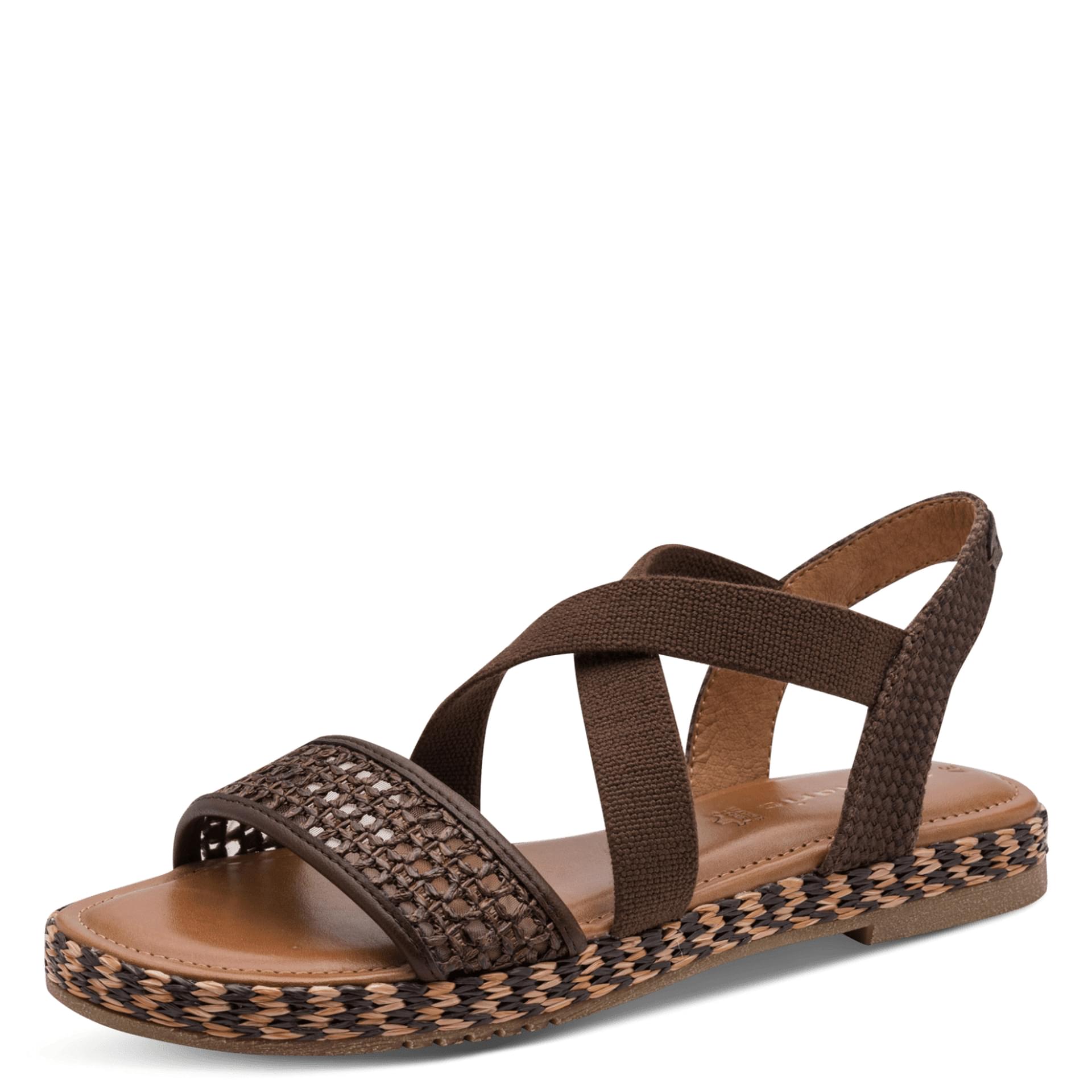 Tamaris Zarima Sandals in Mocca, three-quarter view (SKU 1-28110-44--304)