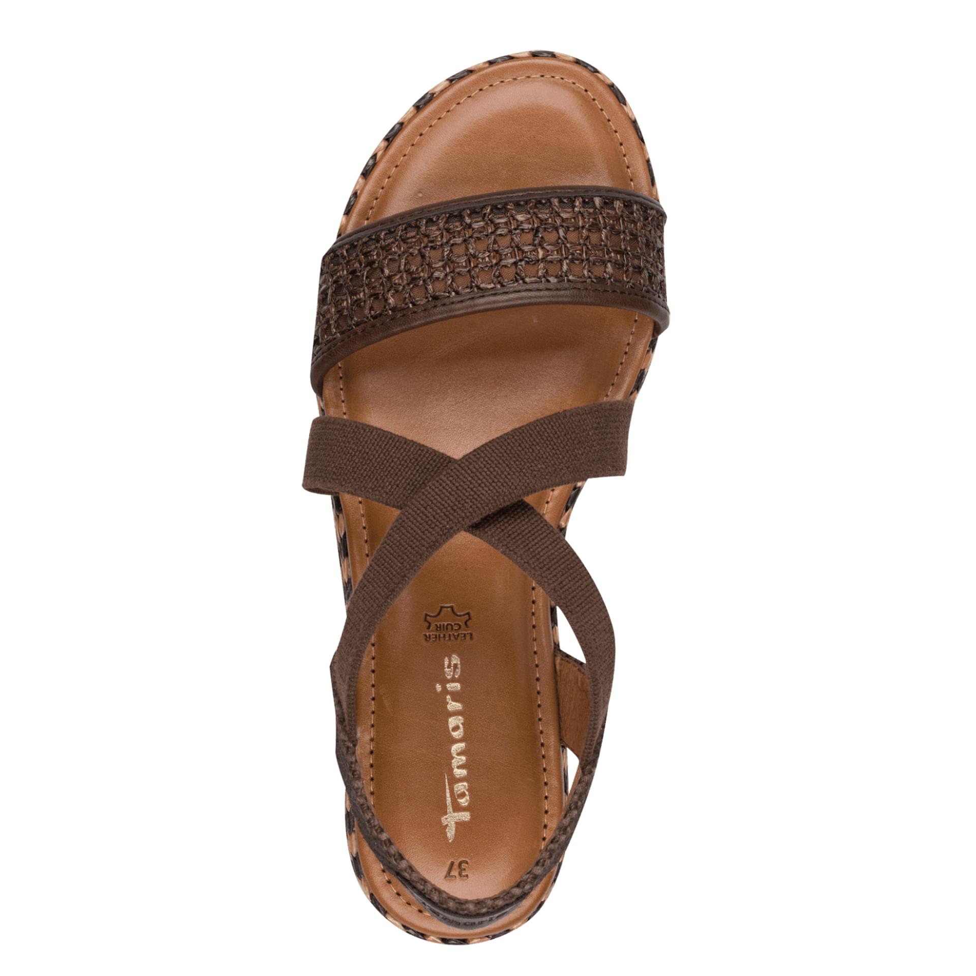Tamaris Zarima Sandals in Mocca, top view (SKU 1-28110-44--304)