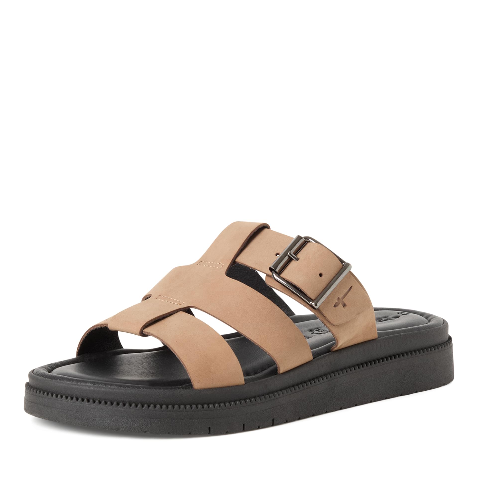 Tamaris Zava Slippers leer in Taupe Nubuc, driekwartaanzicht (SKU 1-27102-46--353)