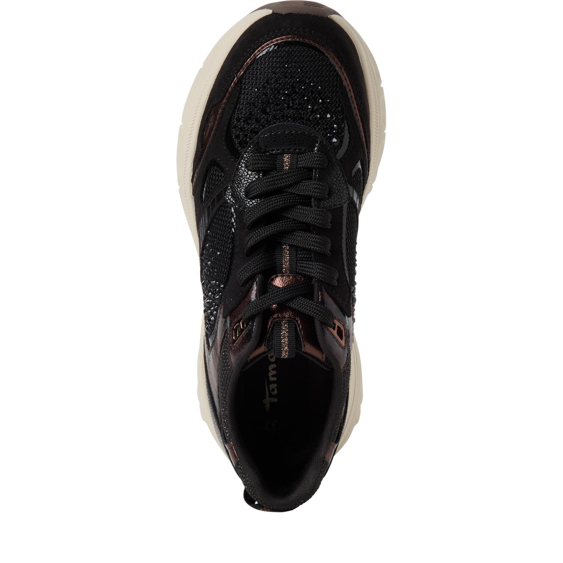 Tamaris Zera Sneakers in Black Glam, top view (SKU 1-23799-47--043)