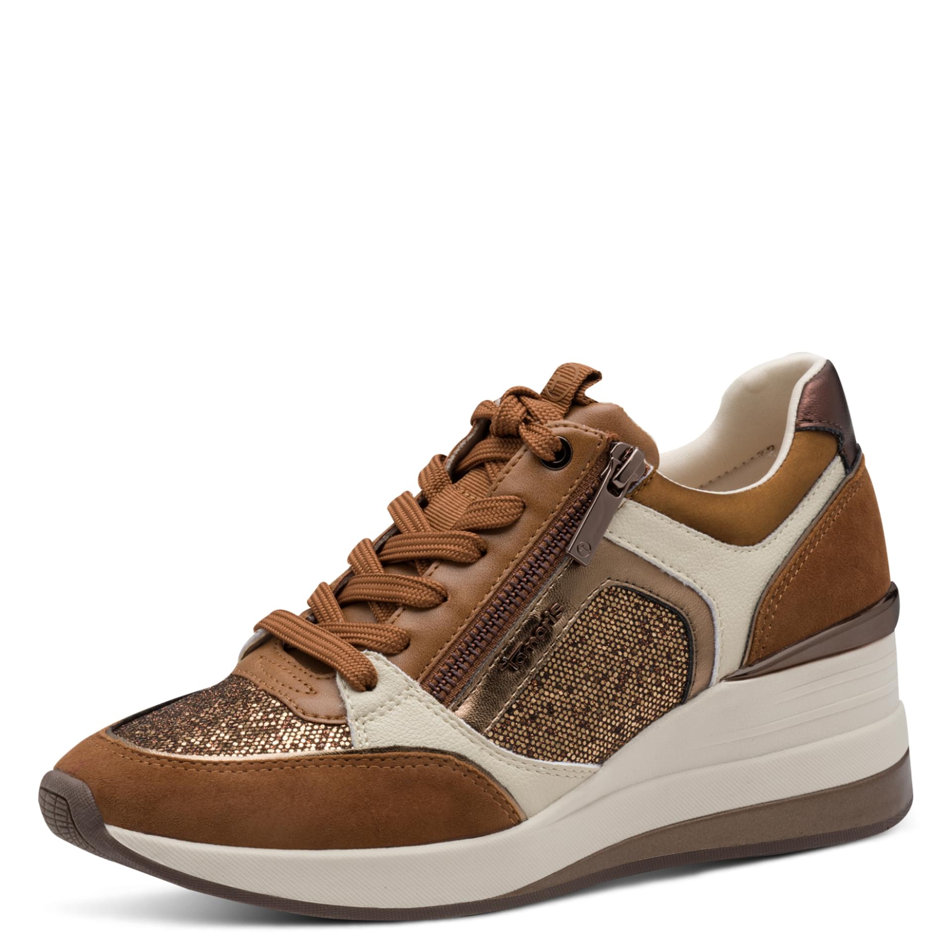 Tamaris Zoe Baskets in Cognac Comb, vue trois-quarts (SKU 1-23703-41--392)