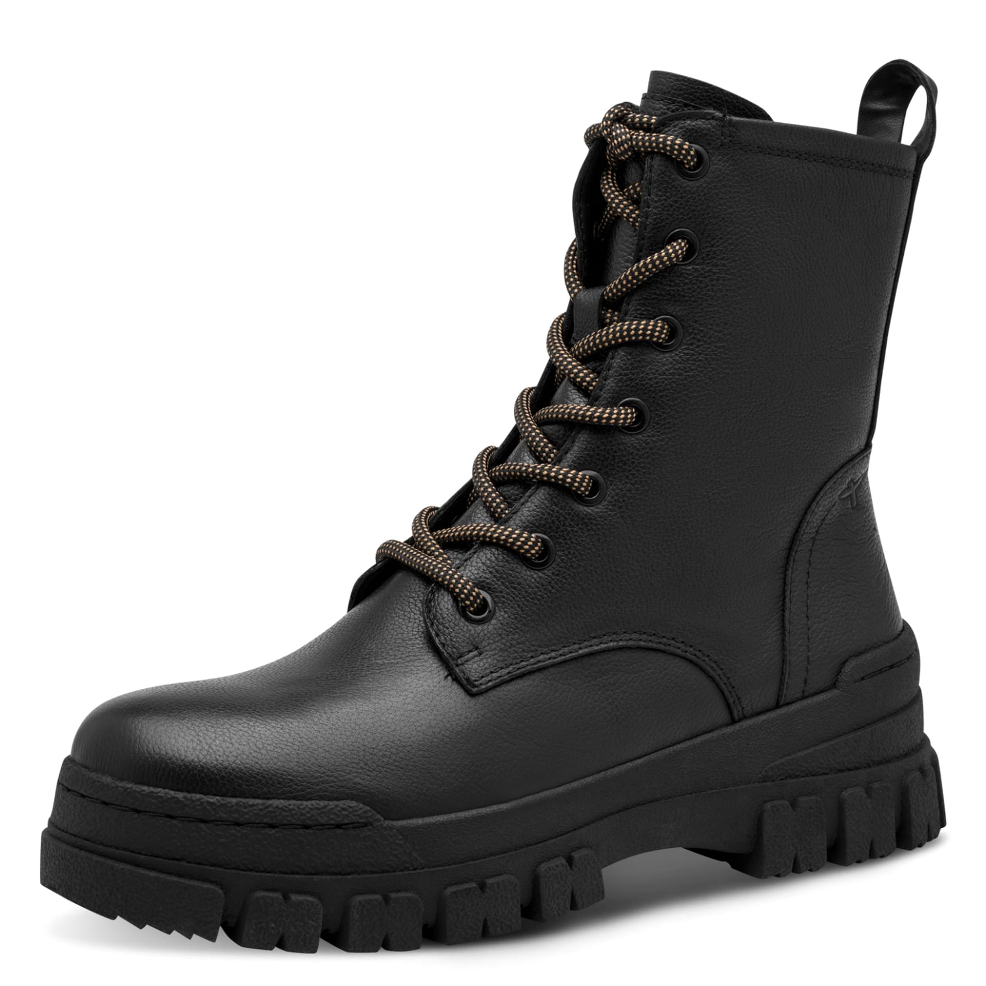 Tamaris Zorielle Bottines in Black Leather, vue trois-quarts (SKU 1-25212-47--003)